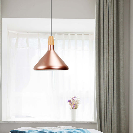 Modern Rose Gold Pyramid Pendant Lamp - Aluminum Hanging Light For Study Room / 10.5