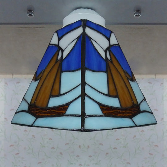 Nautical Sailboat Stained Glass Vanity Light With 3 Wall-Mounted Fixtures For Bathroom