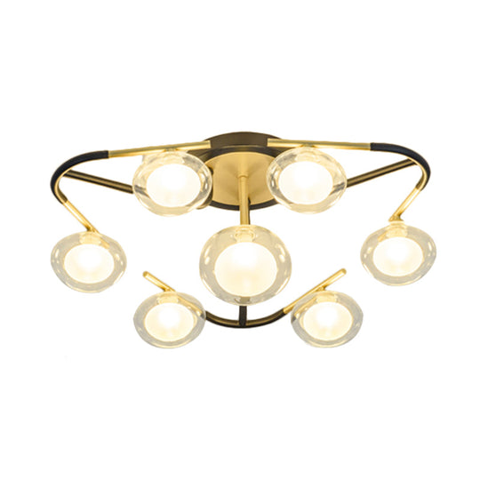 Lampe LED semi-encastrée moderne à tiges multiples noire avec abat-jour en boule de verre transparent