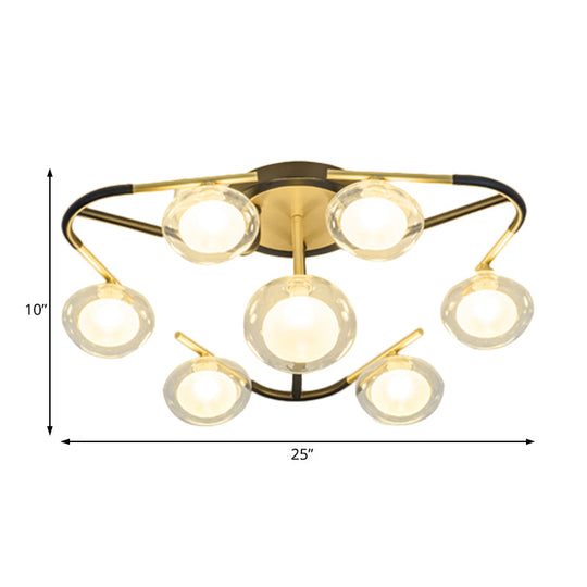 Lampe LED semi-encastrée moderne à tiges multiples noire avec abat-jour en boule de verre transparent