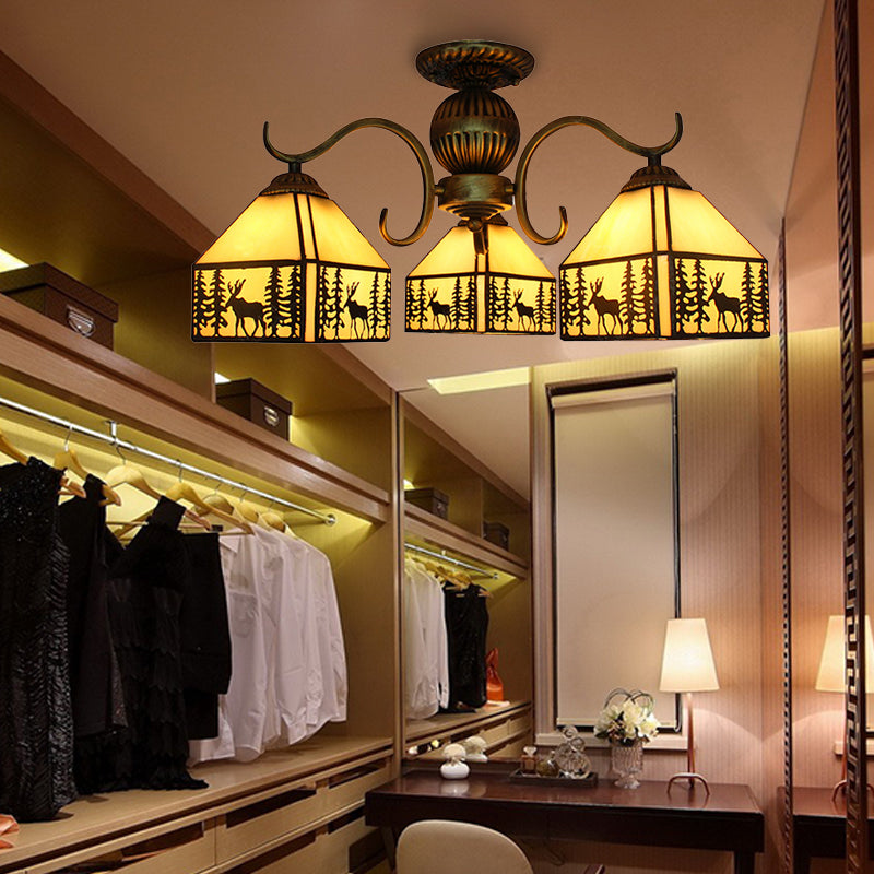 Tiffany Style Beige Stained Glass Chandelier - Small House Lighting