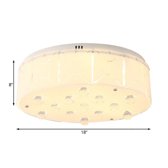 Contemporary Crystal Drum Flush Mount Light With Led Multi-Lights - White Ceiling Lamp Fixture