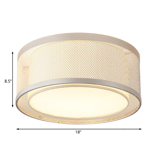 Contemporary 4-Light Silver Metal Drum Flush Mount Ceiling Lamp with Frosted Diffuser