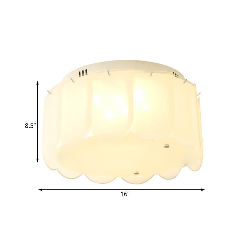 Modern Multi-Light Flush Mount: White Glass Drum Lighting Fixture, 18"/19.5" Wide