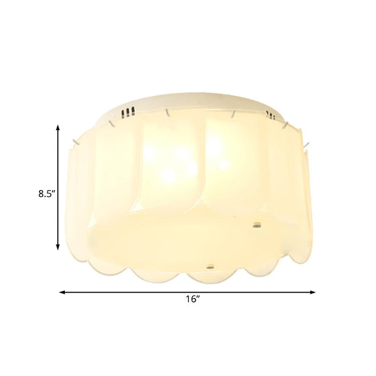 Modern Multi-Light Flush Mount: White Glass Drum Lighting Fixture, 18"/19.5" Wide