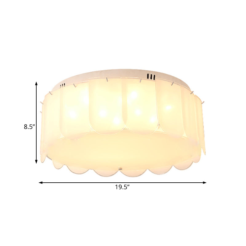 Modern Multi-Light Flush Mount: White Glass Drum Lighting Fixture, 18"/19.5" Wide