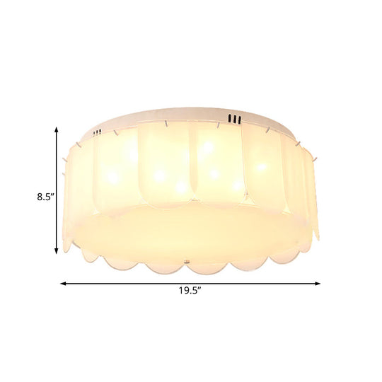 Modern Multi-Light Flush Mount: White Glass Drum Lighting Fixture 18/19.5 Wide