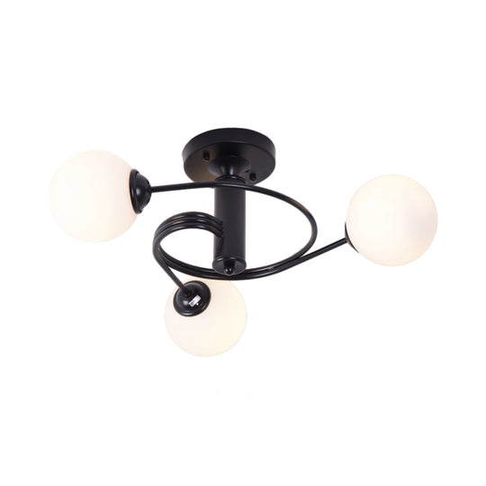 Sleek Metal Semi Flush Ceiling Light - 3/5 Light Modern Spiral Design in Black/Gold for Living Room