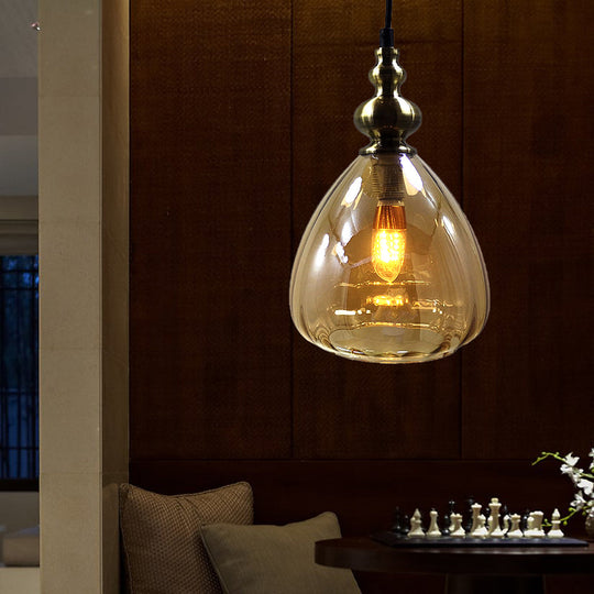 Modern Pyramid-Shaped Hanging Lamp: Single Bulb Pendant Light In Amber/Clear/Smoke Glass Amber