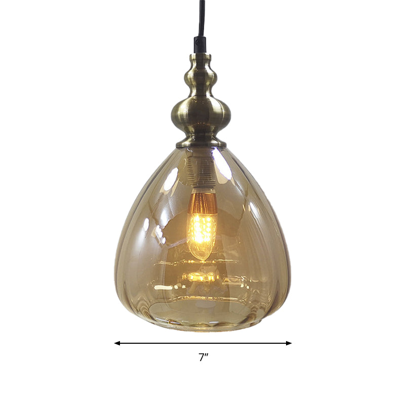 Modern Single Bulb Hanging Lamp: Pyramid Shade Restaurant Pendant Light in Amber/Clear/Smoke Glass