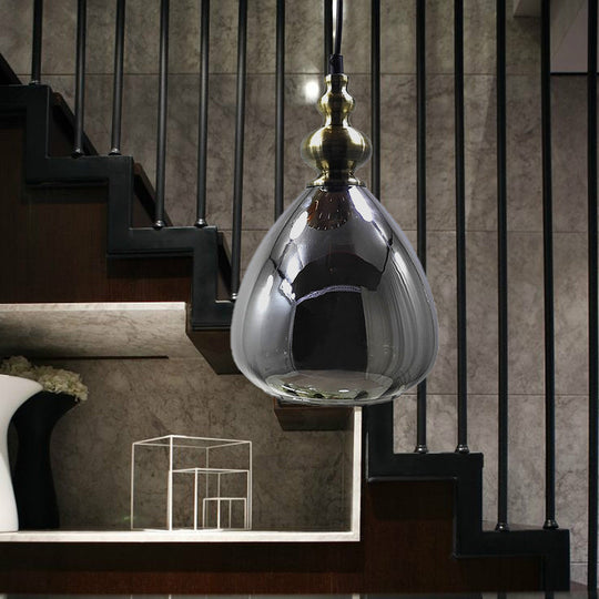 Modern Pyramid-Shaped Hanging Lamp: Single Bulb Pendant Light In Amber/Clear/Smoke Glass Smoke Gray