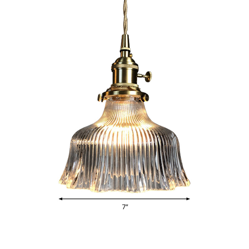 Modern Brass Pendant Lamp with Fluted Glass Shade - Perfect for Kitchen