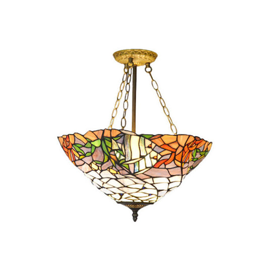 Lustre rustique de style Tiffany avec suspension en vitrail – Blanc et orange | Idéal pour les restaurants