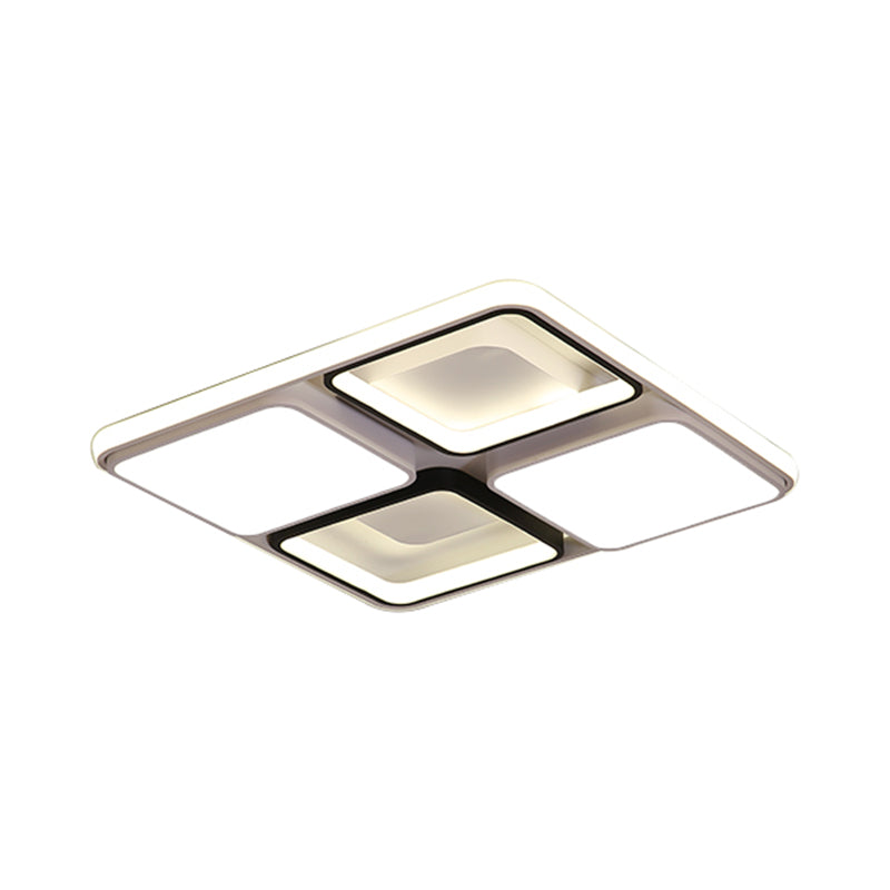 Modern LED Flush Mount Lamp: Black and White Square/Rectangle, 19.5"/45" Wide Acrylic Light Fixture in White/Warm Light