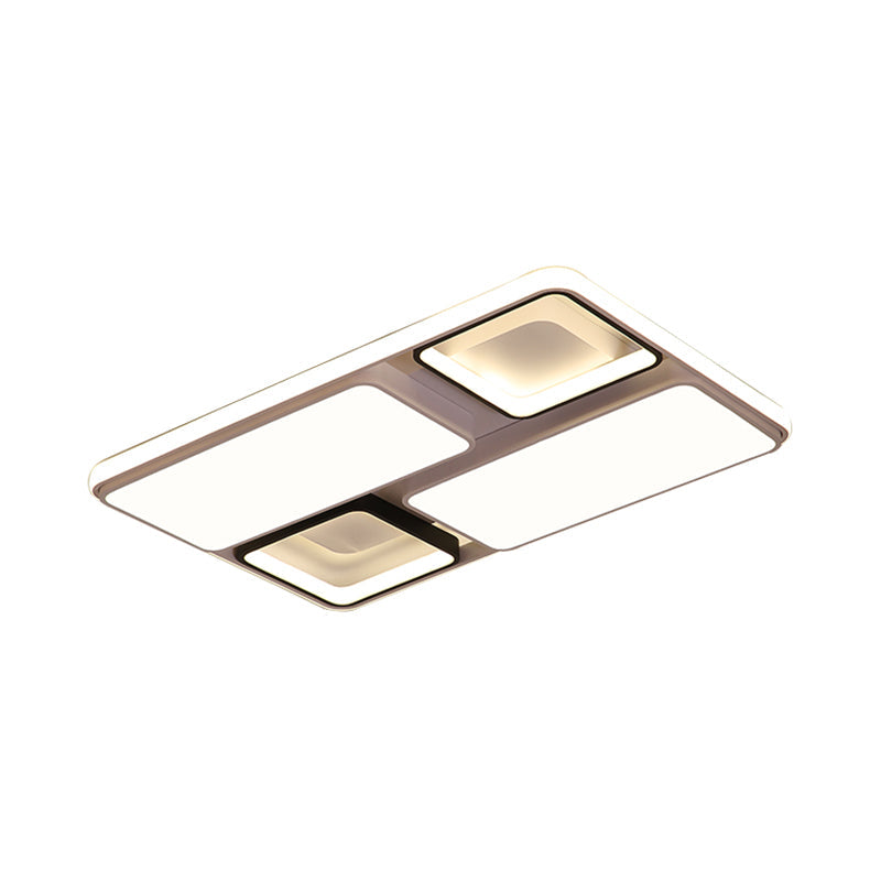Modern LED Flush Mount Lamp: Black and White Square/Rectangle, 19.5"/45" Wide Acrylic Light Fixture in White/Warm Light