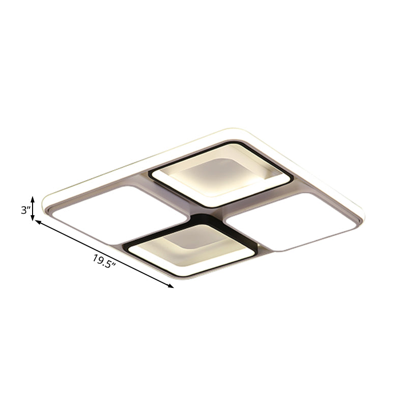 Modern LED Flush Mount Lamp: Black and White Square/Rectangle, 19.5"/45" Wide Acrylic Light Fixture in White/Warm Light