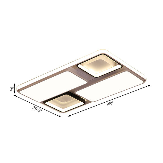 Modern LED Flush Mount Lamp: Black and White Square/Rectangle, 19.5"/45" Wide Acrylic Light Fixture in White/Warm Light