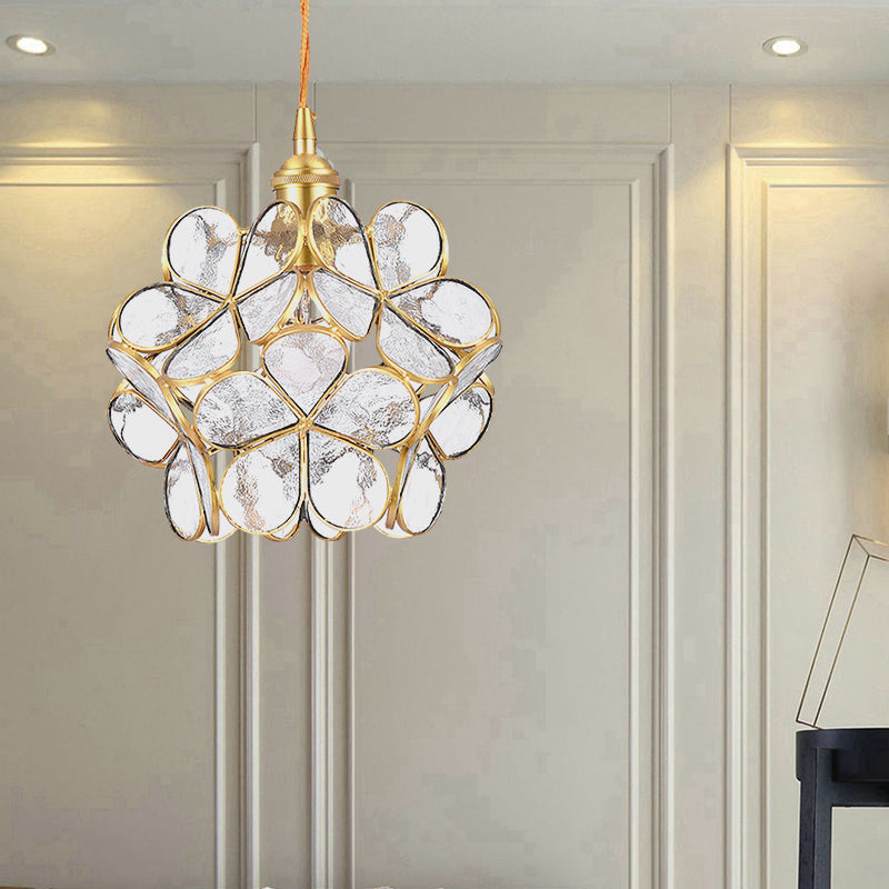 Gold Flower Dining Table Pendant Light With Metal & Glass - Elegant Single Hanging Lamp