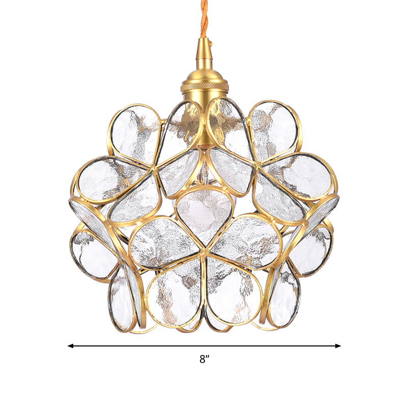Gold Flower Dining Table Pendant Light With Metal & Glass - Elegant Single Hanging Lamp