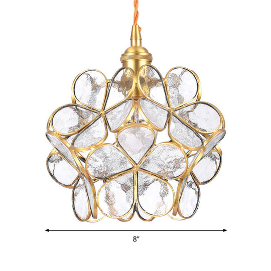 Gold Flower Dining Table Pendant Light With Metal & Glass - Elegant Single Hanging Lamp
