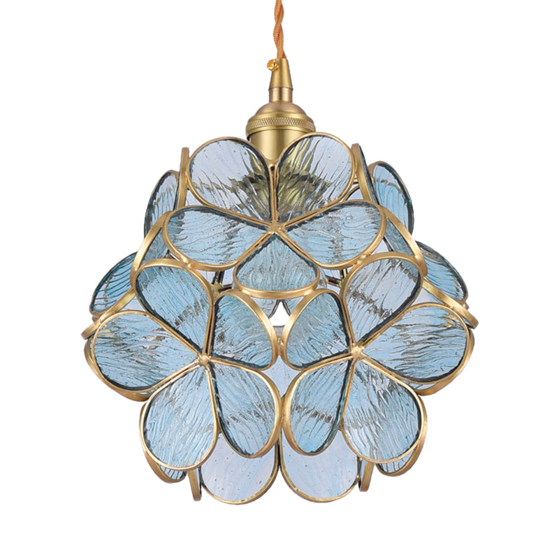 Gold Flower Dining Table Pendant Light With Metal & Glass - Elegant Single Hanging Lamp