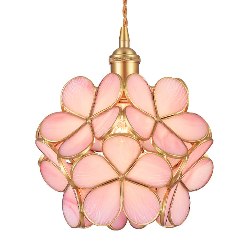 Gold Flower Dining Table Pendant Light With Metal & Glass - Elegant Single Hanging Lamp