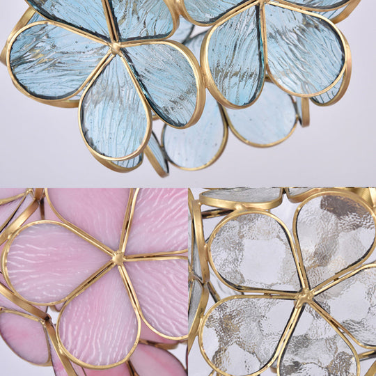 Gold Flower Dining Table Pendant Light With Metal & Glass - Elegant Single Hanging Lamp