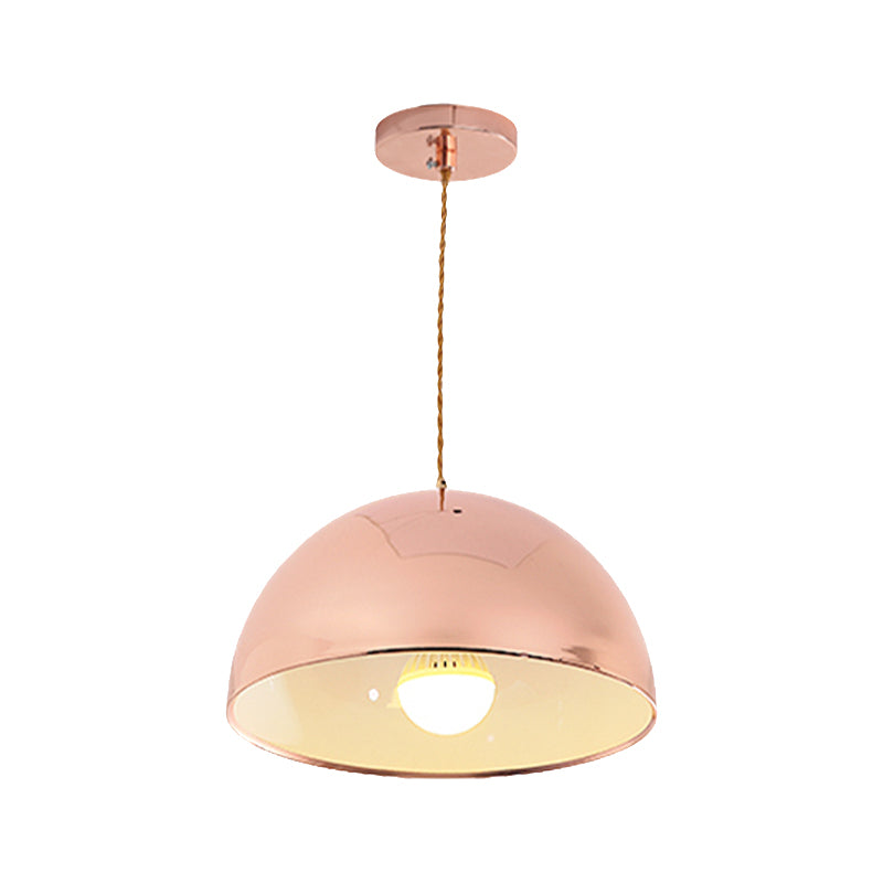 Rose Gold Pendant Light With Domed Shade - Contemporary Design 12/16 Wide Ideal For Restaurants