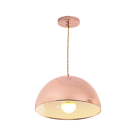 Rose Gold Pendant Light With Domed Shade - Contemporary Design 12/16 Wide Ideal For Restaurants