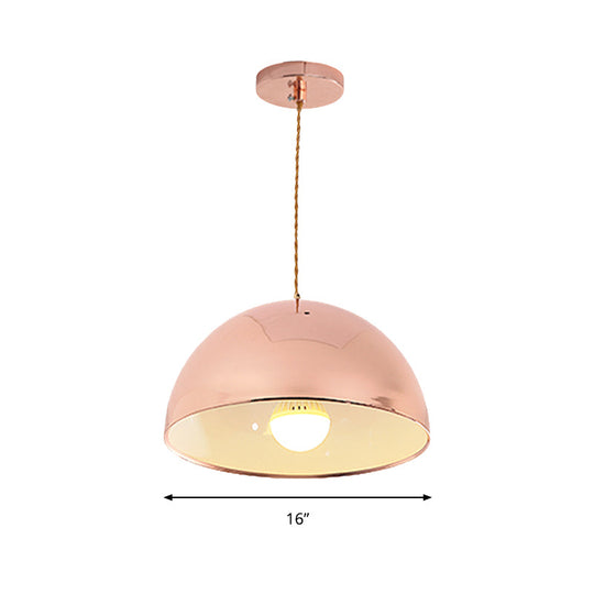 Modern Rose Gold Pendant Light with Domed Shade - 12"/16" Wide Metallic Hanging Light for Restaurants