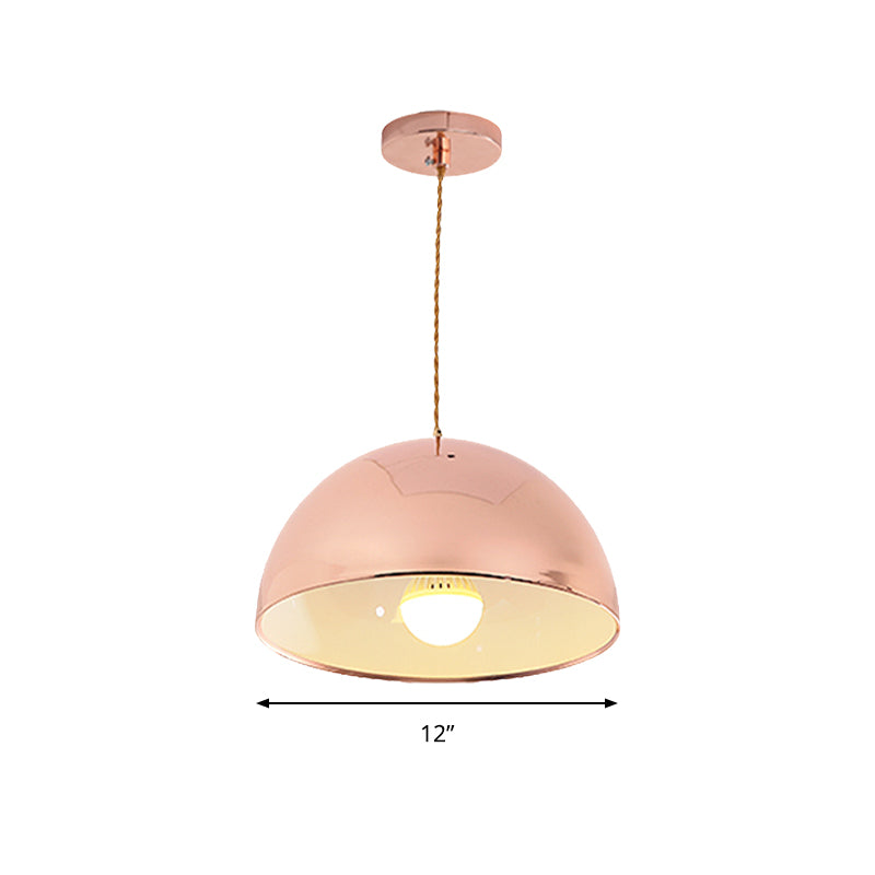 Rose Gold Pendant Light With Domed Shade - Contemporary Design 12/16 Wide Ideal For Restaurants