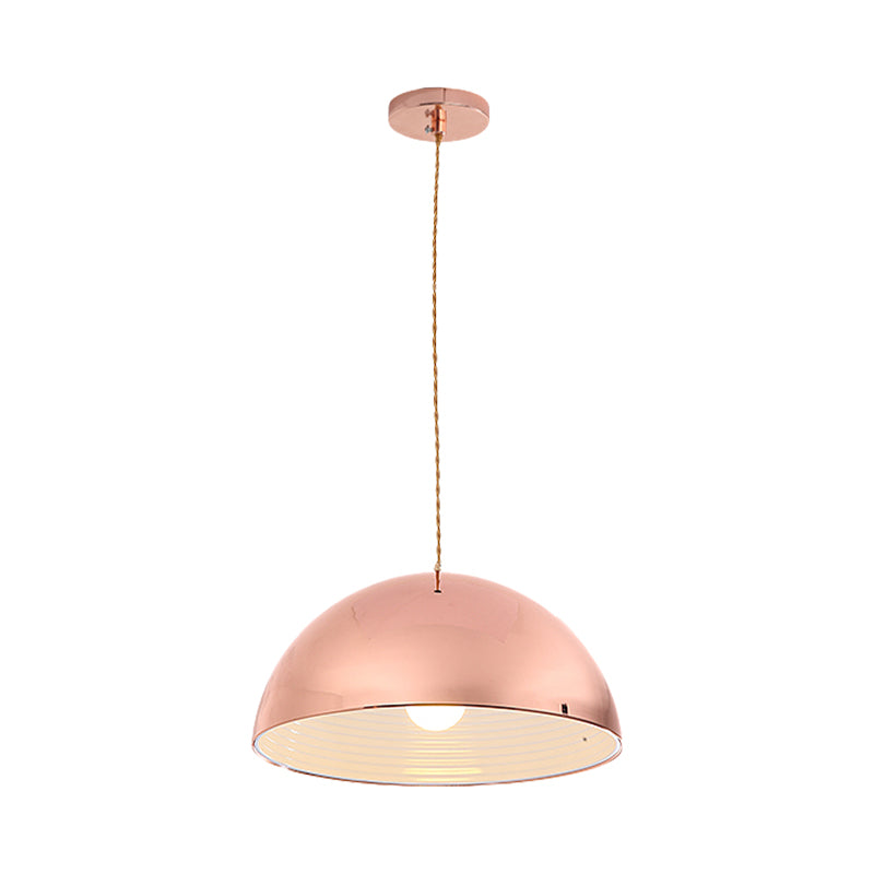 Modern Rose Gold Pendant Light with Domed Shade - 12"/16" Wide Metallic Hanging Light for Restaurants