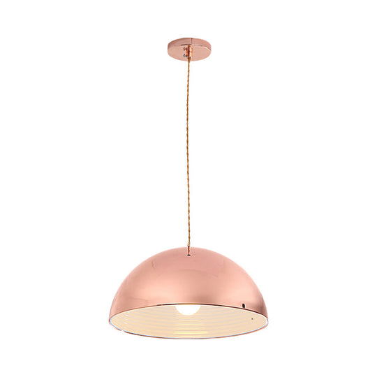 Modern Rose Gold Pendant Light with Domed Shade - 12"/16" Wide Metallic Hanging Light for Restaurants