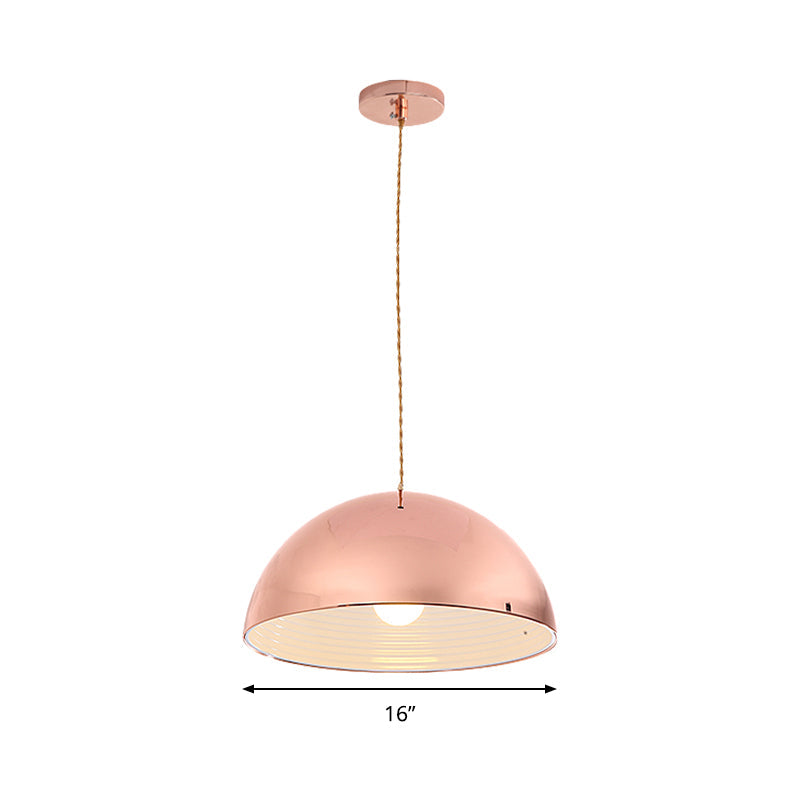 Modern Rose Gold Pendant Light with Domed Shade - 12"/16" Wide Metallic Hanging Light for Restaurants