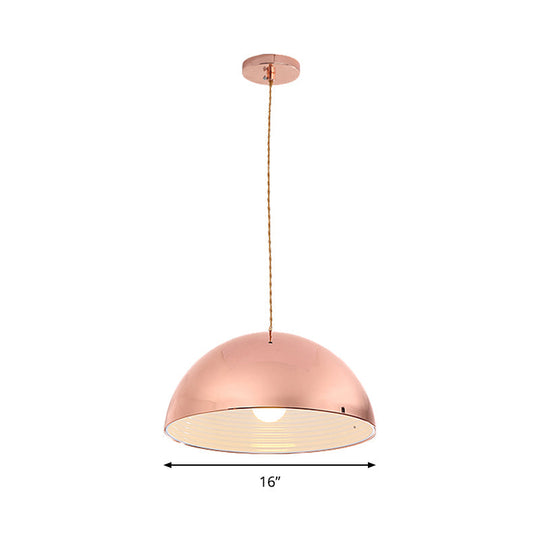 Rose Gold Pendant Light With Domed Shade - Contemporary Design 12/16 Wide Ideal For Restaurants