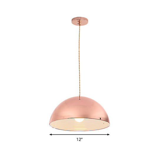 Modern Rose Gold Pendant Light with Domed Shade - 12"/16" Wide Metallic Hanging Light for Restaurants