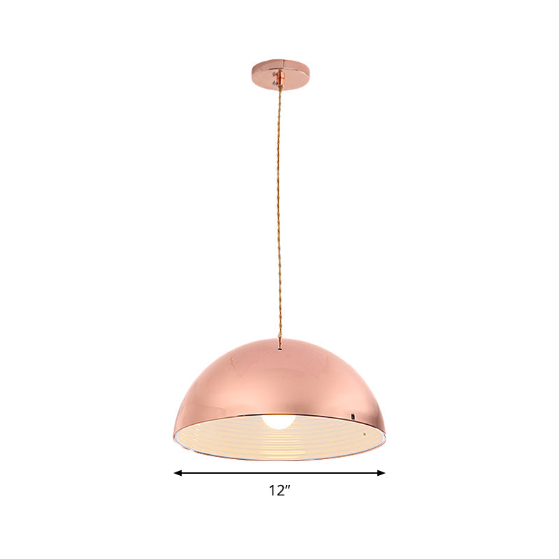 Rose Gold Pendant Light With Domed Shade - Contemporary Design 12/16 Wide Ideal For Restaurants