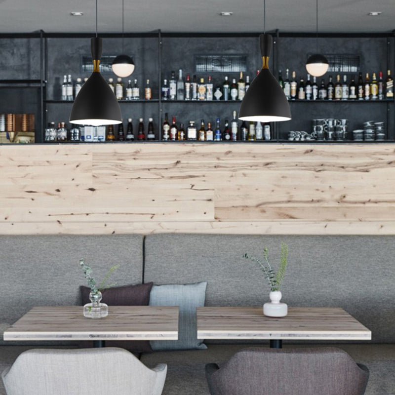 Contemporary 6.5/10 Inch Aluminum Funnel-Shaped Suspension Light For Study Room Or Cafe - Wide