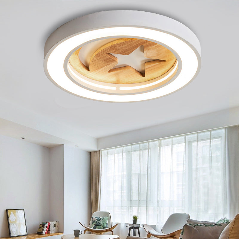 Kid's Acrylic Modern LED Ceiling Lamp – Slim Circle Design with Star Pattern – Ideal for Bedroom
