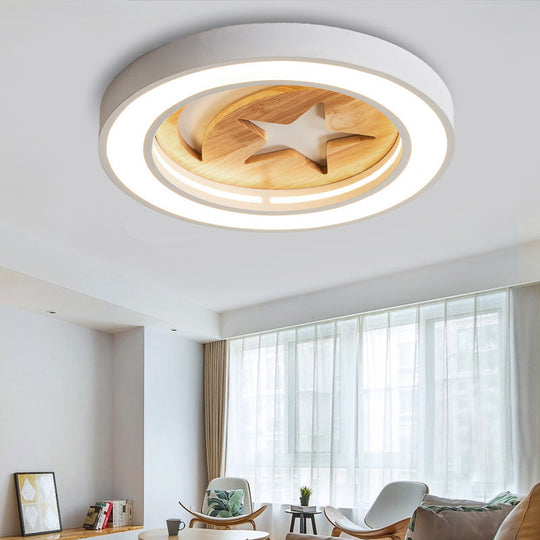 Kid's Acrylic Modern LED Ceiling Lamp – Slim Circle Design with Star Pattern – Ideal for Bedroom