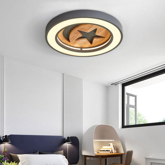 Kid's Acrylic Modern LED Ceiling Lamp – Slim Circle Design with Star Pattern – Ideal for Bedroom