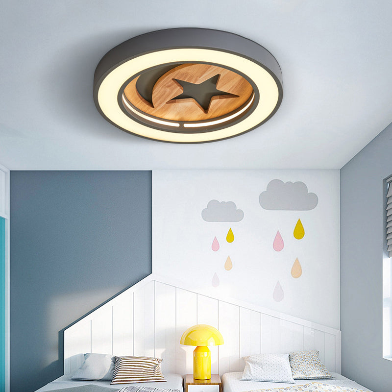 Kids Acrylic Modern Led Ceiling Lamp Slim Circle Design With Star Pattern Ideal For Bedroom