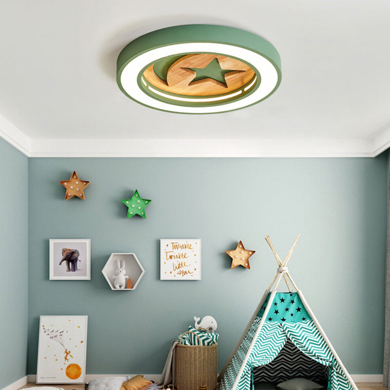 Kid's Acrylic Modern LED Ceiling Lamp – Slim Circle Design with Star Pattern – Ideal for Bedroom