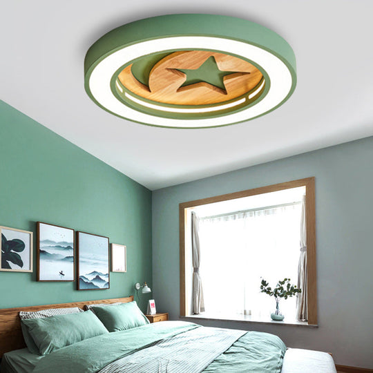 Kid's Acrylic Modern LED Ceiling Lamp – Slim Circle Design with Star Pattern – Ideal for Bedroom