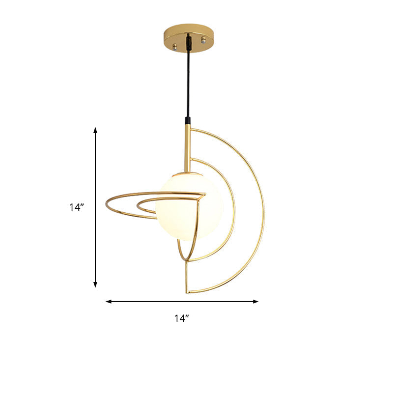 Gold Globe Pendant Light with Milk Glass Shade - Simple Dining Room Hanging Light