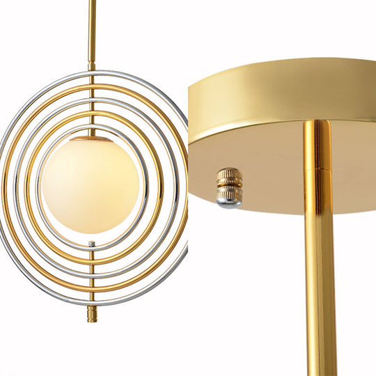 Gold Frosted Glass Orbit Pendant Light - Modern 1-Light Hanging Fixture for Dining Room with Concentric Rings