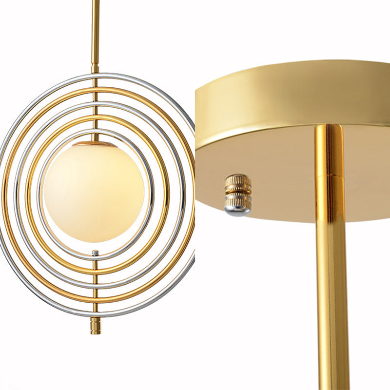 Modern Gold Frosted Glass Orbit Pendant Light With Concentric Rings - Dining Room Hanging