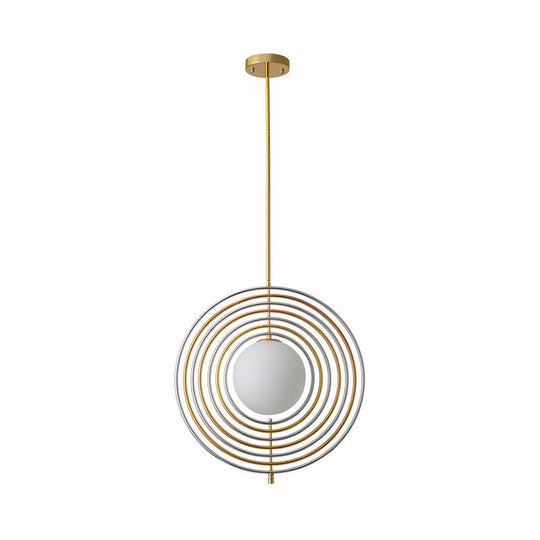 Gold Frosted Glass Orbit Pendant Light - Modern 1-Light Hanging Fixture for Dining Room with Concentric Rings