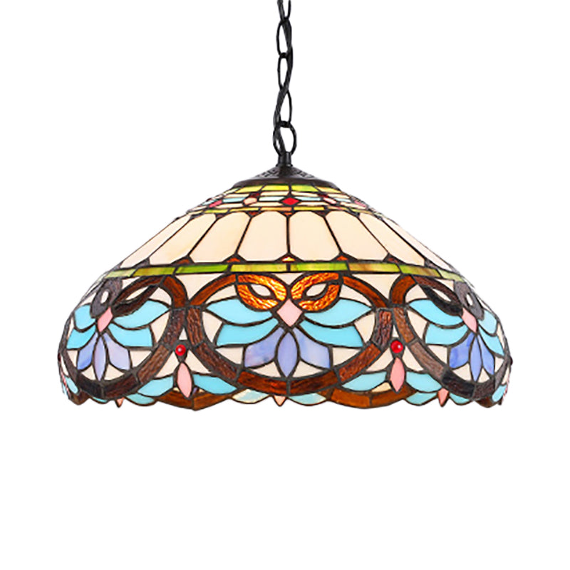 Victorian Stained Glass Dome Pendant Light for Dining Room Ceiling