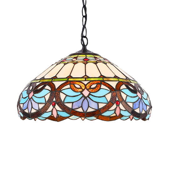 Victorian Stained Glass Dome Pendant Light for Dining Room Ceiling